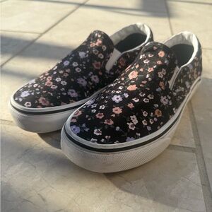 Vans Black Floral Slip-On Sneakers